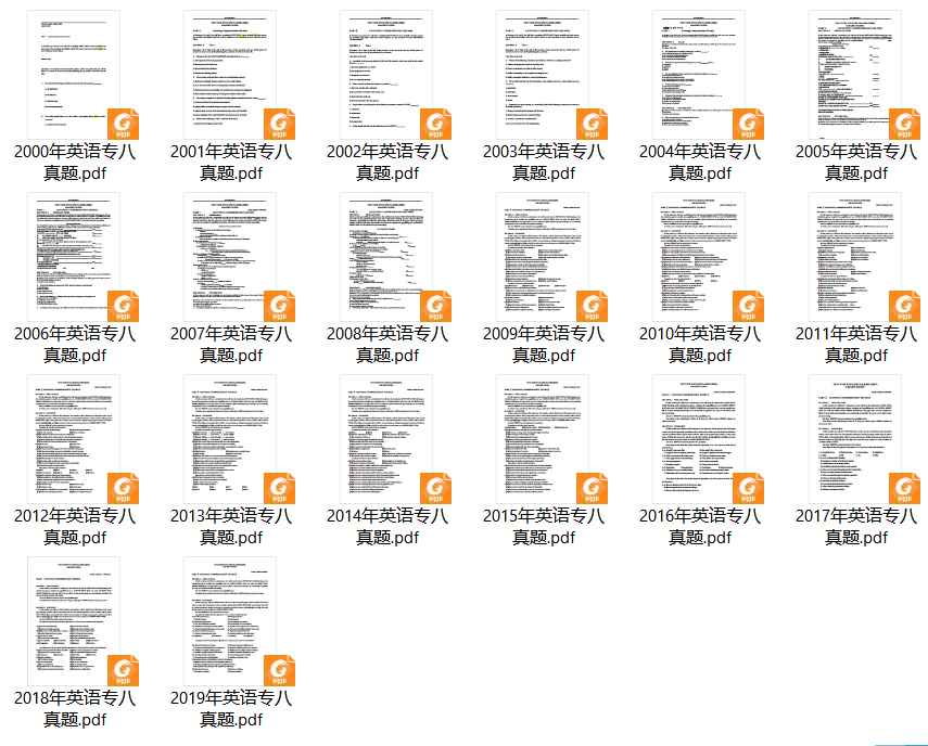 20002019年历年英语专八真题电子打印版打包下载