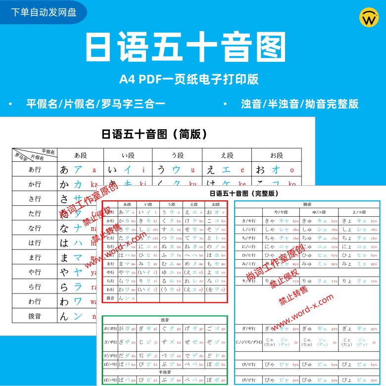 日语五十音图平假名片假名罗马字a4打印版_1